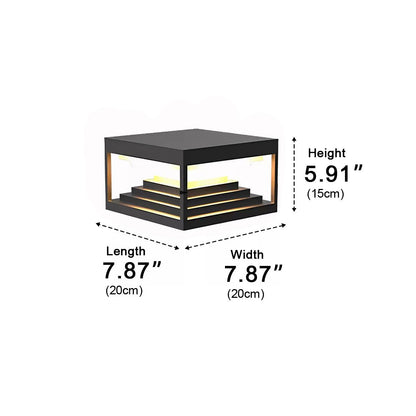 Square Geometric Modern Post Light - Black Stainless Steel Post Cap from 7.9 to 19.7 Inches, Solar or Hardwired, for Fences and Gardens