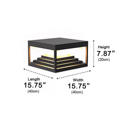 Square Geometric Modern Post Light - Black Stainless Steel Post Cap from 7.9 to 19.7 Inches, Solar or Hardwired, for Fences and Gardens
