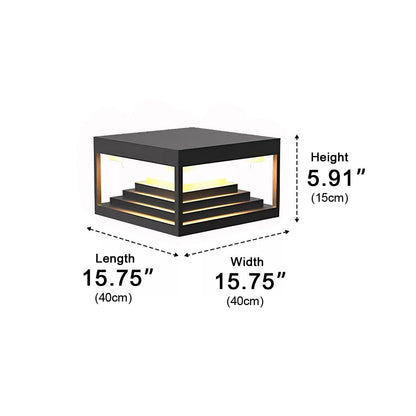 Square Geometric Modern Post Light - Black Stainless Steel Post Cap from 7.9 to 19.7 Inches, Solar or Hardwired, for Fences and Gardens