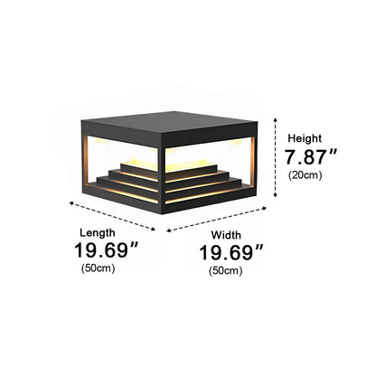 Square Geometric Modern Post Light - Black Stainless Steel Post Cap from 7.9 to 19.7 Inches, Solar or Hardwired, for Fences and Gardens