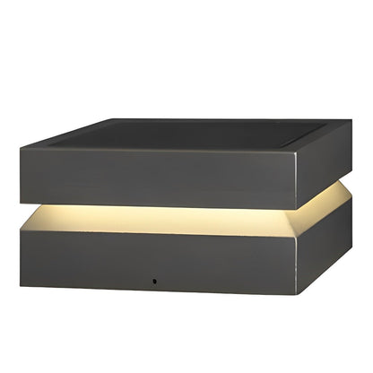 Square Modern Post Light - Black Stainless Steel Industrial Lantern in 9.8, 11.8 and 15.7 Inch Widths, Solar or Hardwired, for Courtyards