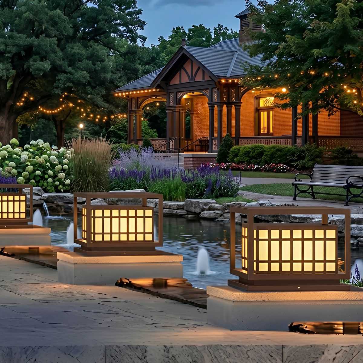 Square LED Waterproof Brown Modern Outdoor Deck Post Lights Pillar Light Column
