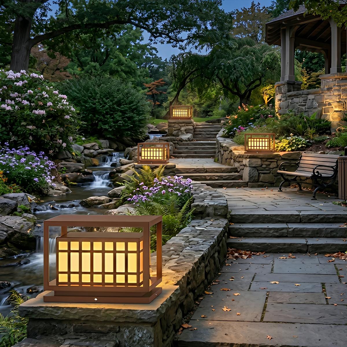 Square LED Waterproof Brown Modern Outdoor Deck Post Lights Pillar Light Column