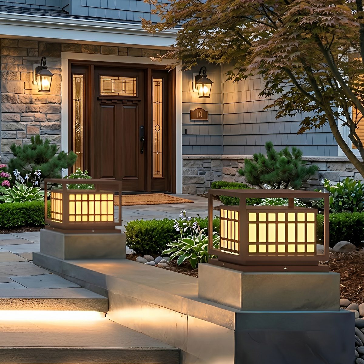 Square LED Waterproof Brown Modern Outdoor Deck Post Lights Pillar Light Column