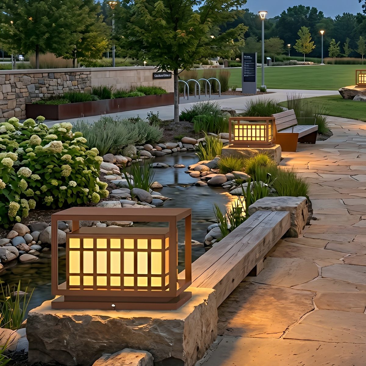 Square LED Waterproof Brown Modern Outdoor Deck Post Lights Pillar Light Column