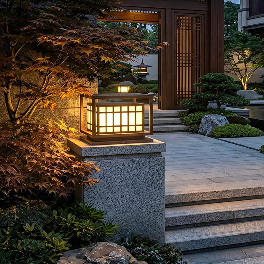 Square LED Waterproof Brown Modern Outdoor Deck Post Lights Pillar Light Column