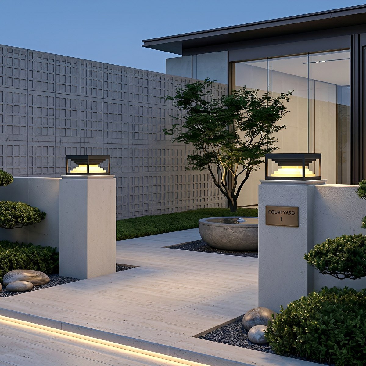 Square Modern Stepped Geometry Outdoor Post Lights