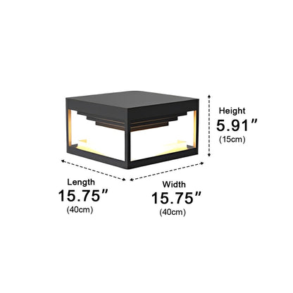 Square Modern Stepped Post Light - Stepped Black Stainless Steel Post Cap in 7.8 to 19.6 Inch Sizes, Solar or Hardwired, Single to 8-Pack