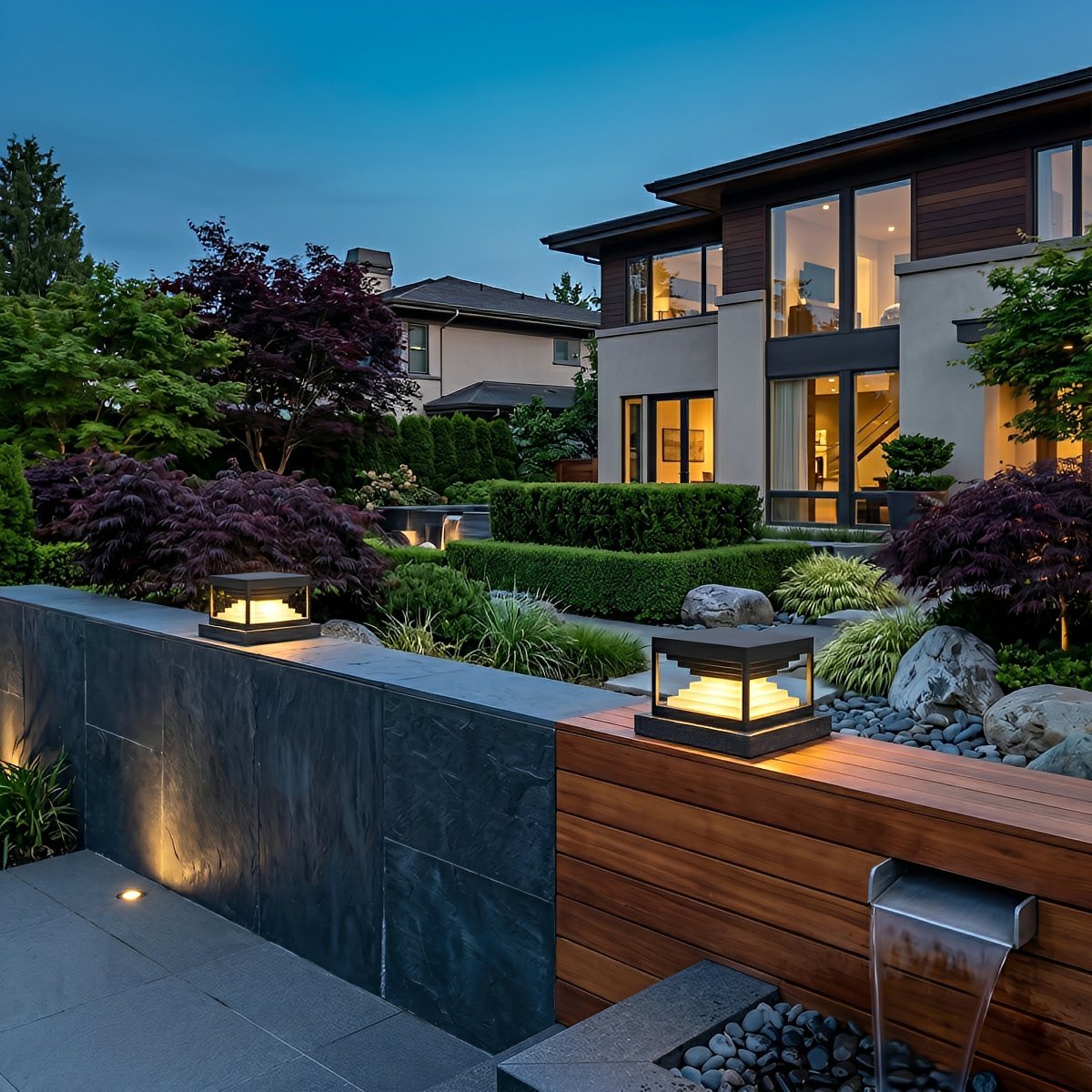 Square Modern Stepped Geometry Outdoor Post Lights