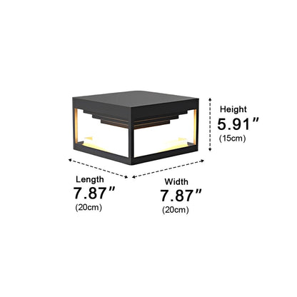 Square Modern Stepped Post Light - Stepped Black Stainless Steel Post Cap in 7.8 to 19.6 Inch Sizes, Solar or Hardwired, Single to 8-Pack