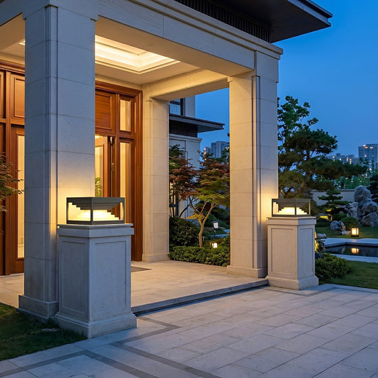 Square Modern Stepped Geometry Outdoor Post Lights