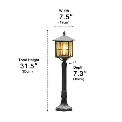 Post Retro Lantern Landscape Light - Black Die-cast Aluminum Bollard with Solar or Hardwired Power for Courtyard Paths and Framed Entries