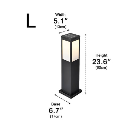 Post Square Modern Landscape Light - Black Iron and Acrylic Bollard Column in 17.7 and 23.6 Inch Heights for Industrial Courtyards