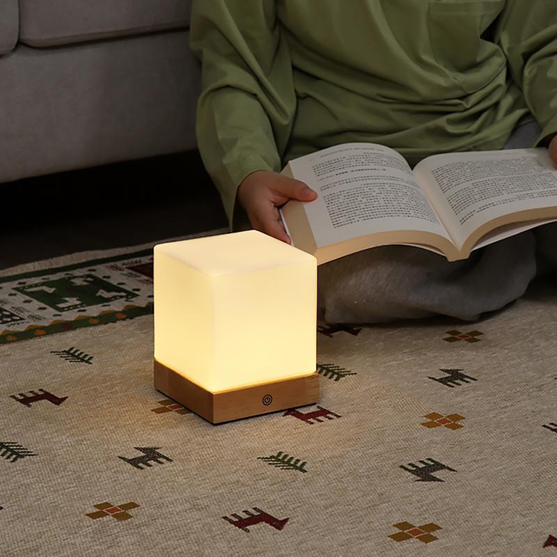 Square Wood Lamp Mini Cube LED Ambient Table Lamp