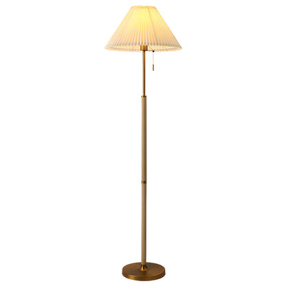 Floor Wood Lamp Pleated Fabric Shade Standing Lamp