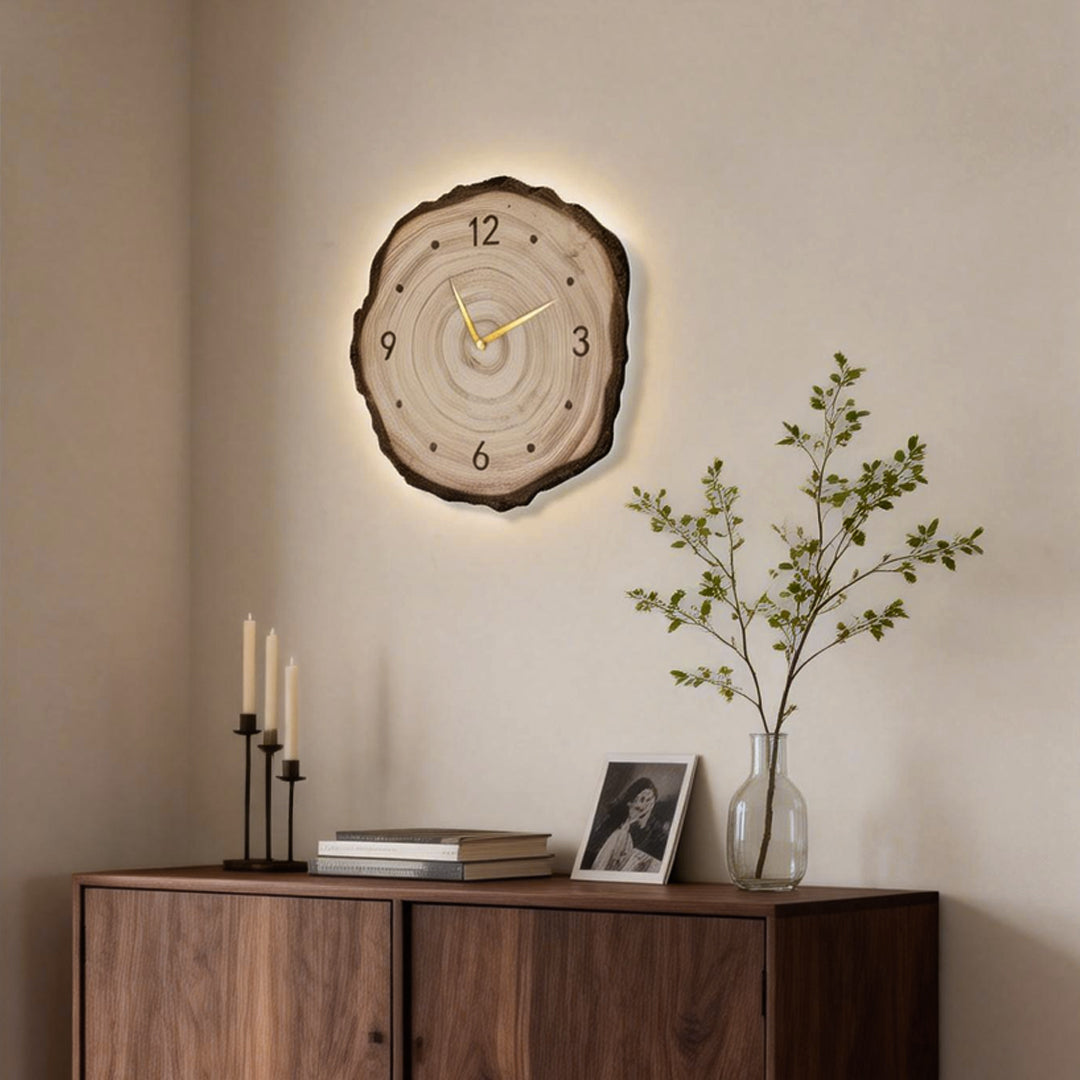 Tree Stump Wall Clock Farmhouse Wood Slice LED Light