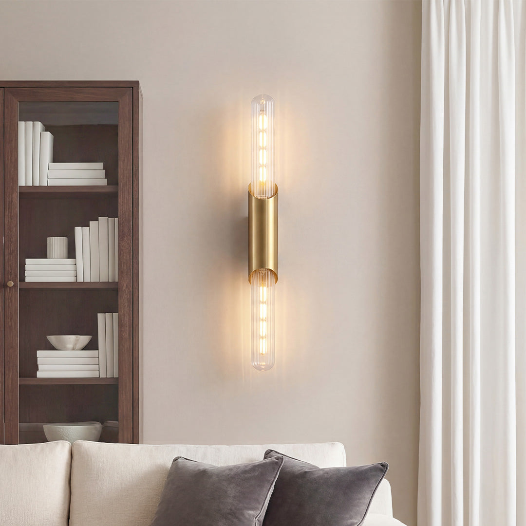 Up Down Wall Lights Full Brass Cylindrical Gold Finish Glass Light