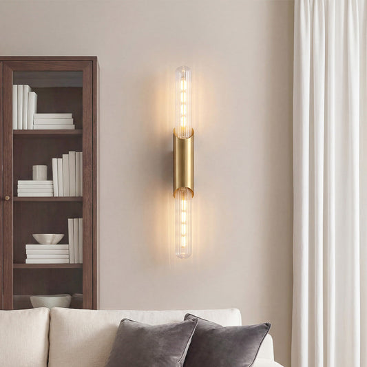 Up Down Wall Lights Full Brass Cylindrical Gold Finish Glass Light