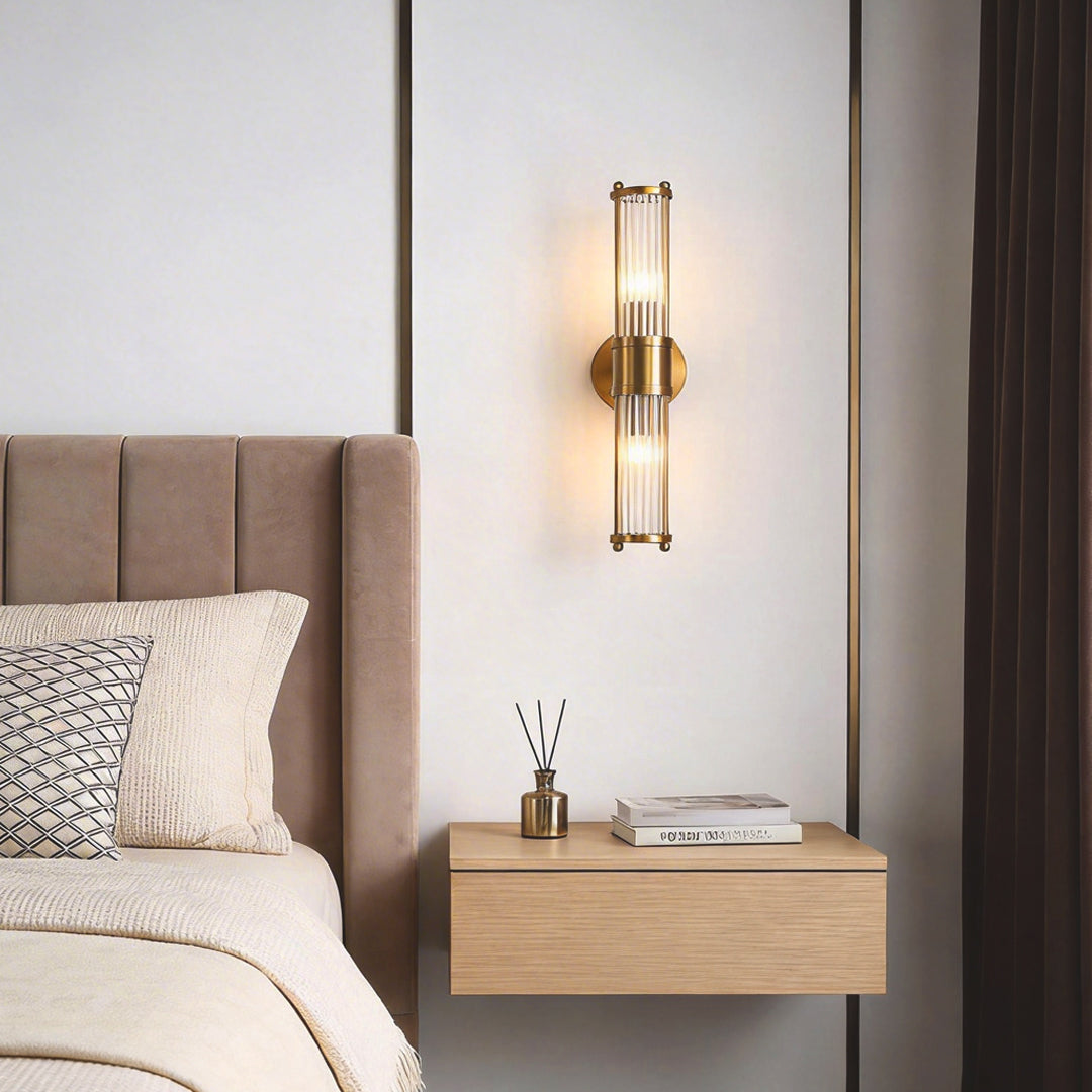 Modern Chrome/Gold Wall Sconce with Cylinder Clear Glass Shade