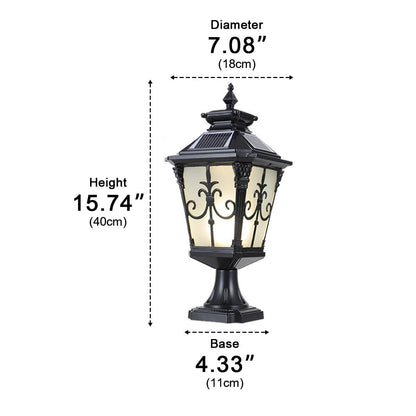 Fence Victorian Column Post Light - Die-cast Aluminum and Glass Lantern in Bronze or Black, Solar or Hardwired, for Courtyard Fences