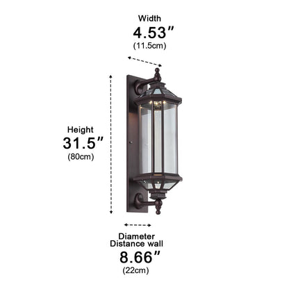 Vintage Cylinder Porch Wall Light - Aluminum Cylinder Sconce with Clear or Striped Glass, 22.8 and 31.5 Inch Sizes, Hardwired or Solar
