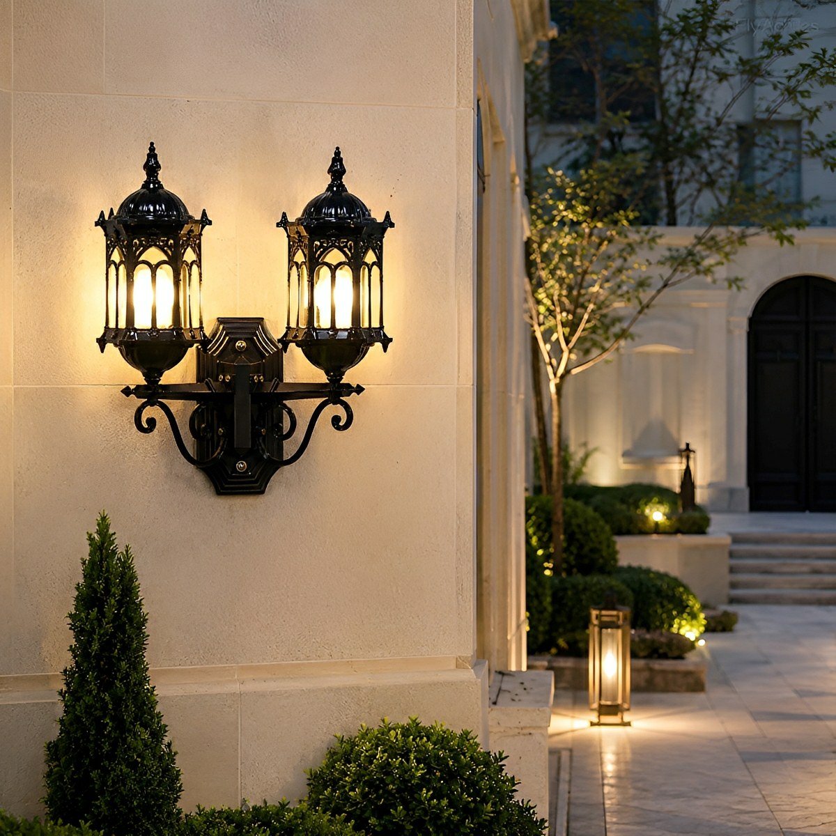 Vintage Rustic Castle Double Head  Waterproof Outdoor LED Porch Wall Lights