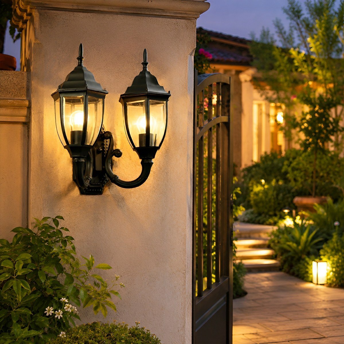 Vintage Rustic Castle Double Head  Waterproof Outdoor LED Porch Wall Lights