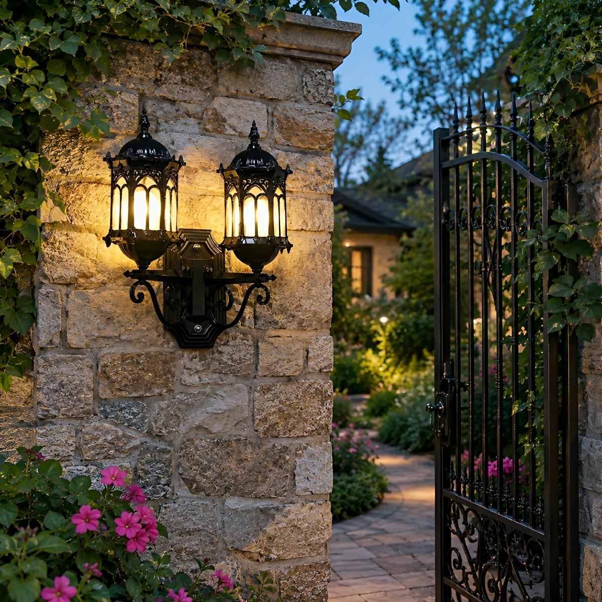 Vintage Rustic Castle Double Head  Waterproof Outdoor LED Porch Wall Lights