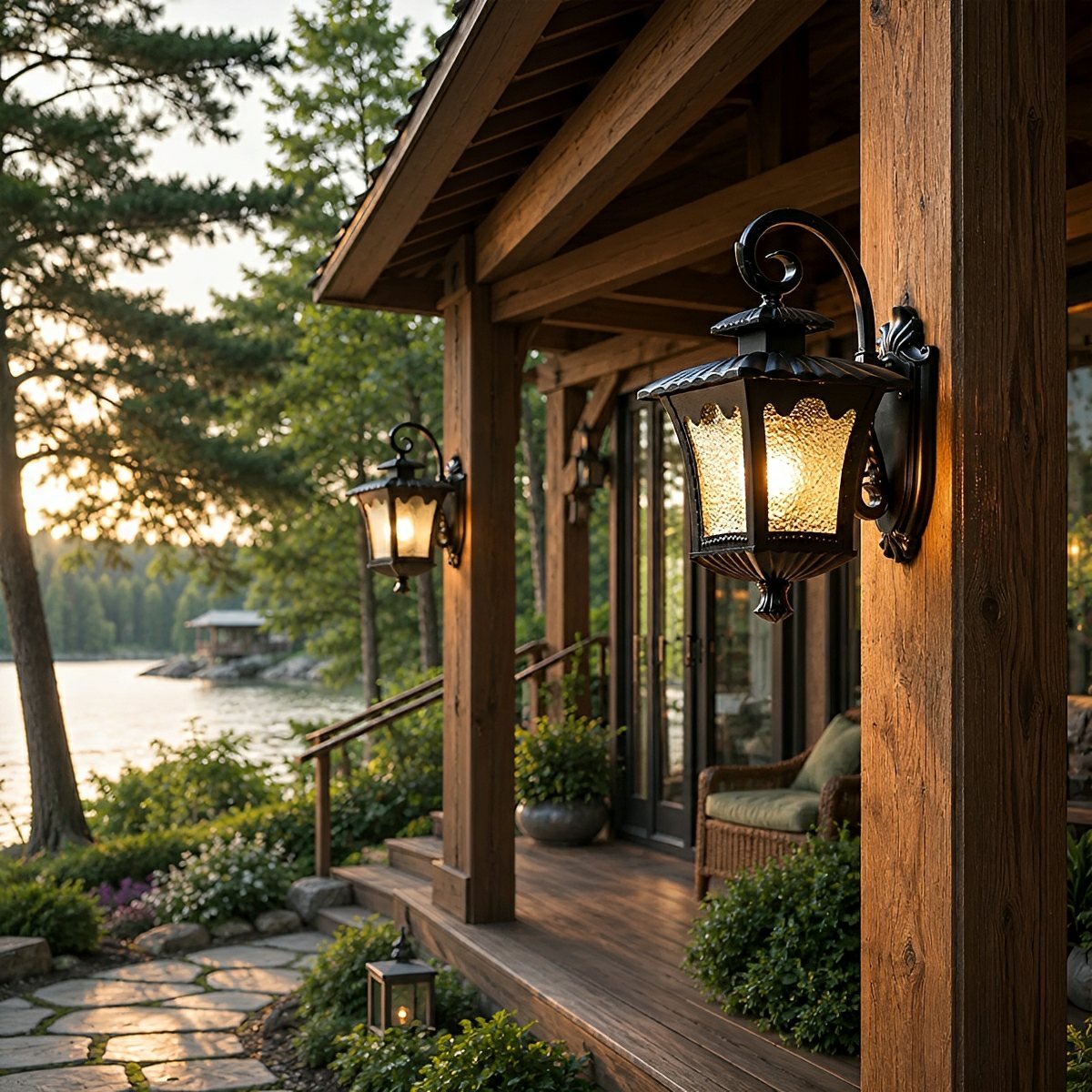 Vintage Rustic Square Water Glass Waterproof Outdoor LED Porch Wall Lights