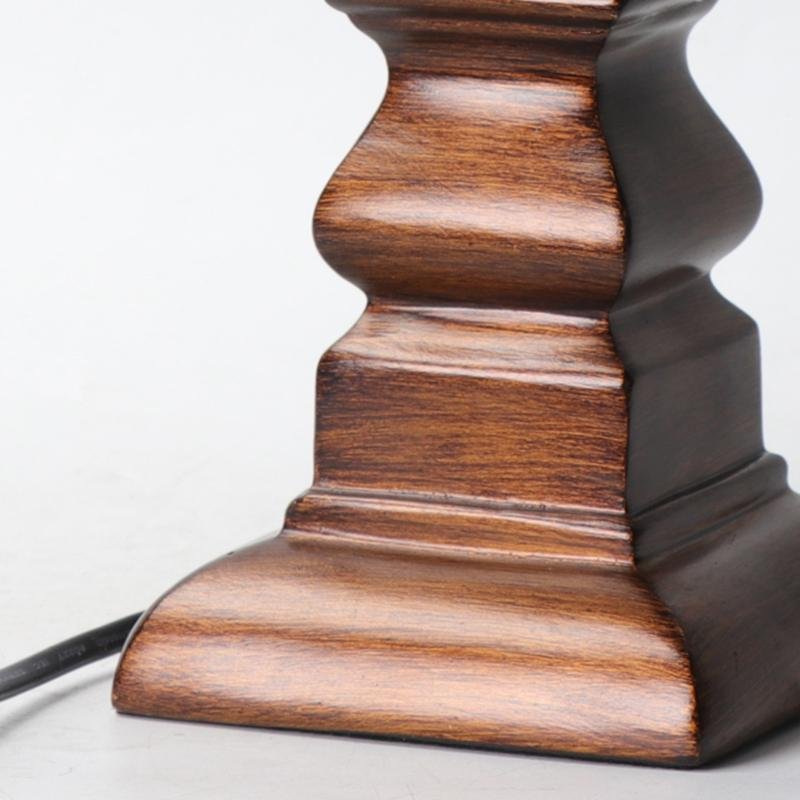 Vintage Wood Table Lamp Striped Drum Shade LED Light