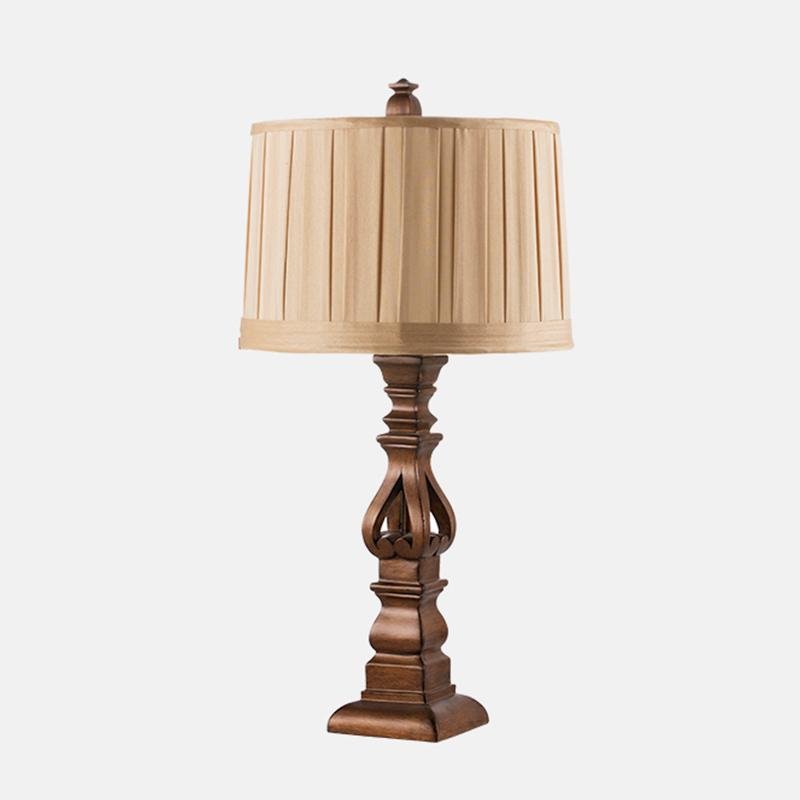 Vintage Wood Table Lamp Striped Drum Shade LED Light