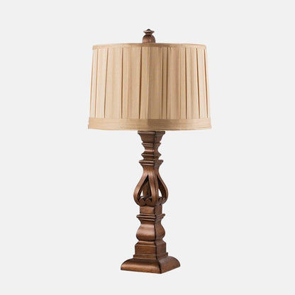 Vintage Wood Table Lamp Striped Drum Shade LED Light