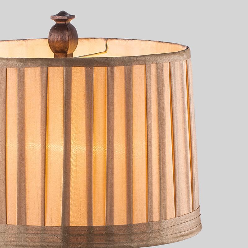Vintage Wood Table Lamp Striped Drum Shade LED Light