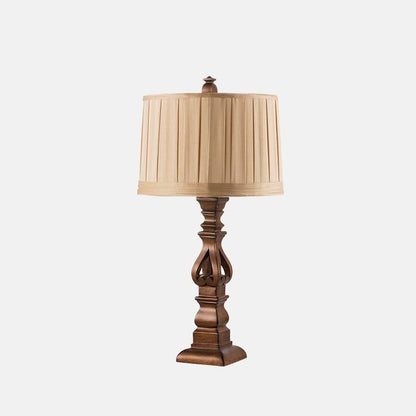 Vintage Wood Table Lamp Striped Drum Shade LED Light