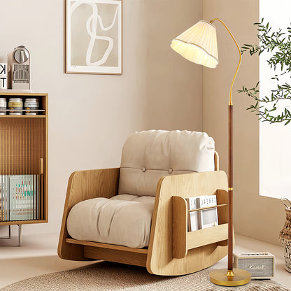 Walnut Floor Lamp Elegant American Retro Fabric Shade Standing Lamp