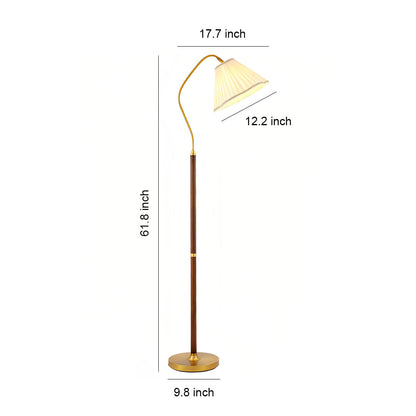Walnut Floor Lamp Elegant American Retro Fabric Shade Standing Lamp