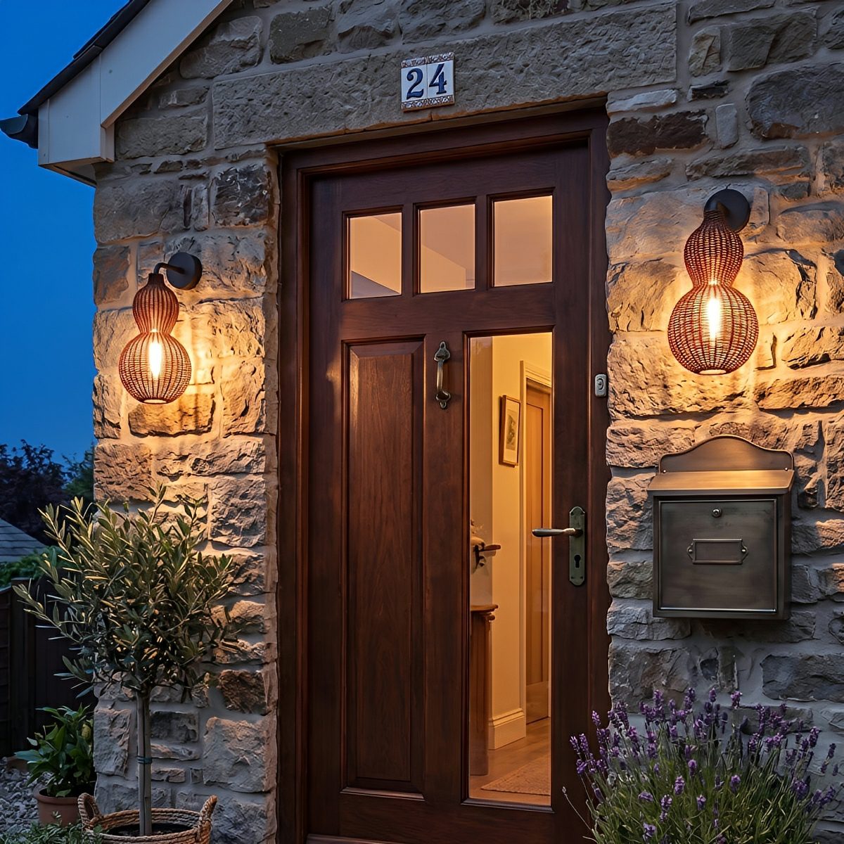 Waterproof Coastal Gourd Handwoven Rattan Outdoor Wall Lights