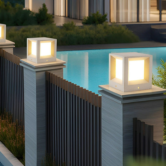 Waterproof Cubed Concrete LED Outdoor Post Lights