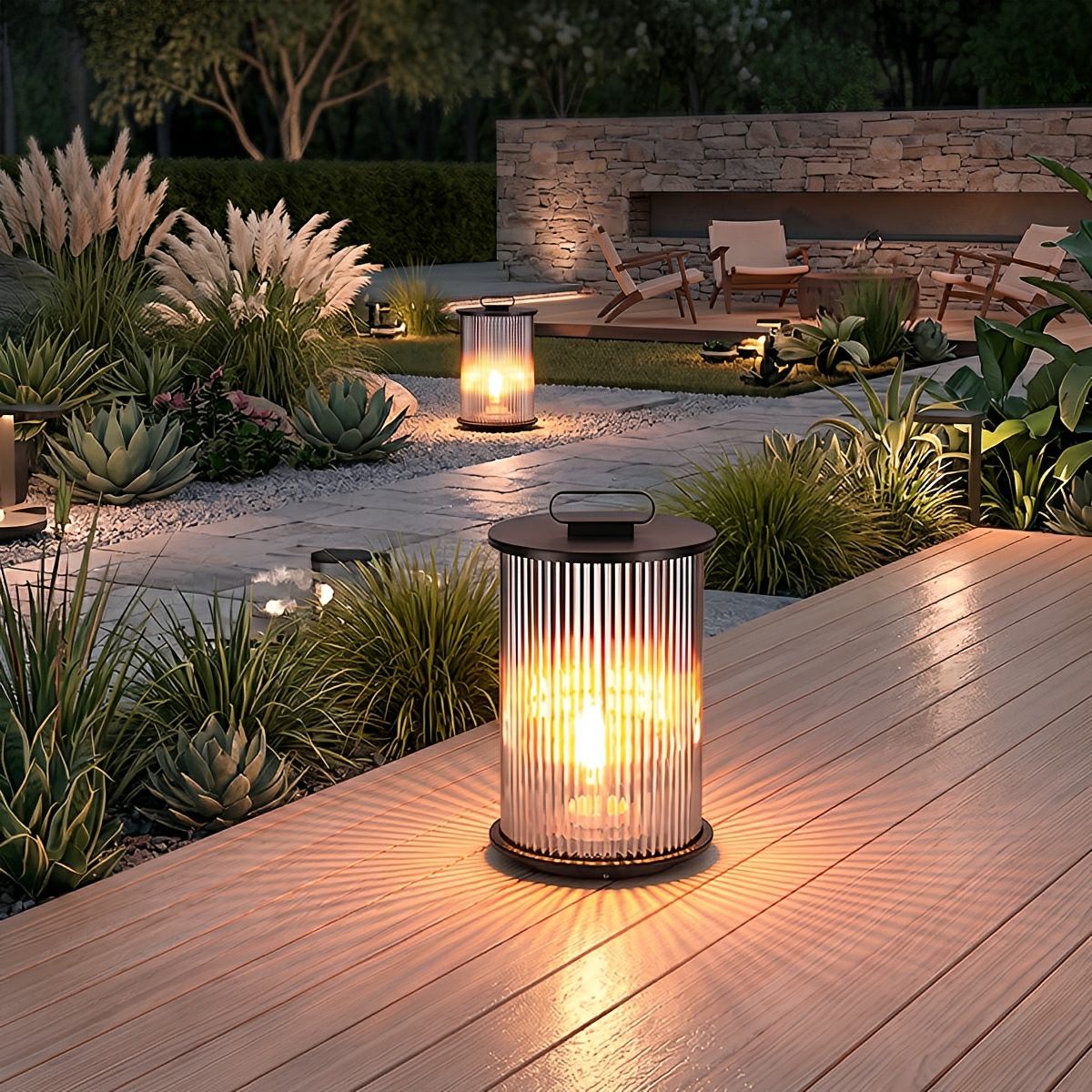 Waterproof Cylinder Outdoor Lantern Post Light Pathway Lighting