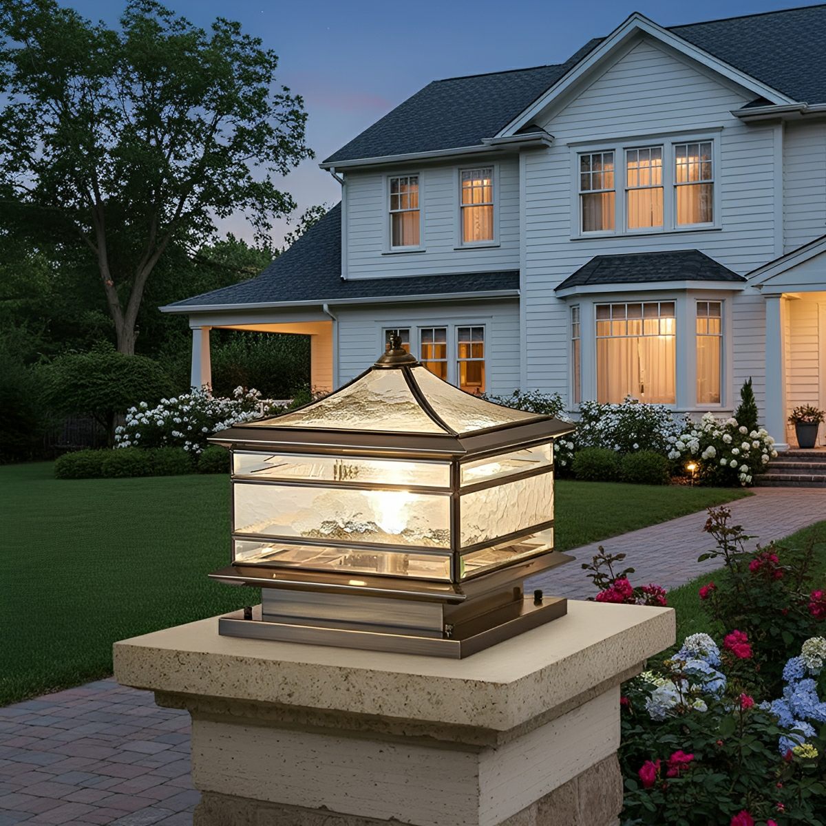 Waterproof Glass Copper Vintage Outdoor Fence Post Lights Pillar Light Column Lamp