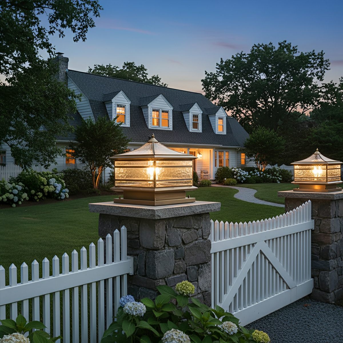 Waterproof Glass Copper Vintage Outdoor Fence Post Lights Pillar Light Column Lamp