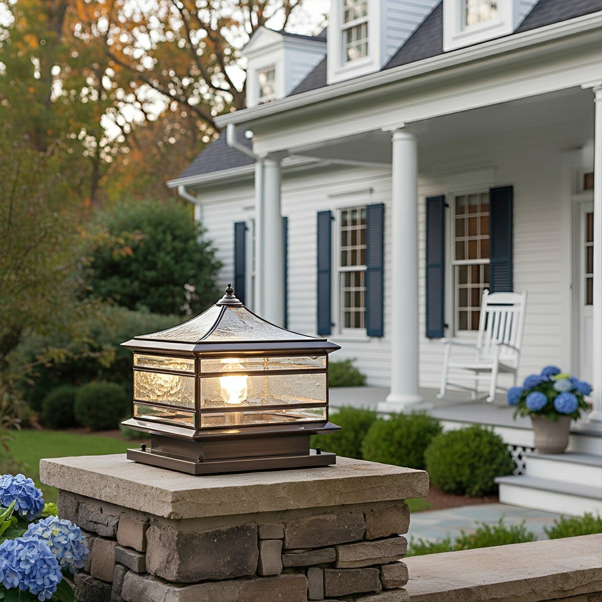 Waterproof Glass Copper Vintage Outdoor Fence Post Lights Pillar Light Column Lamp