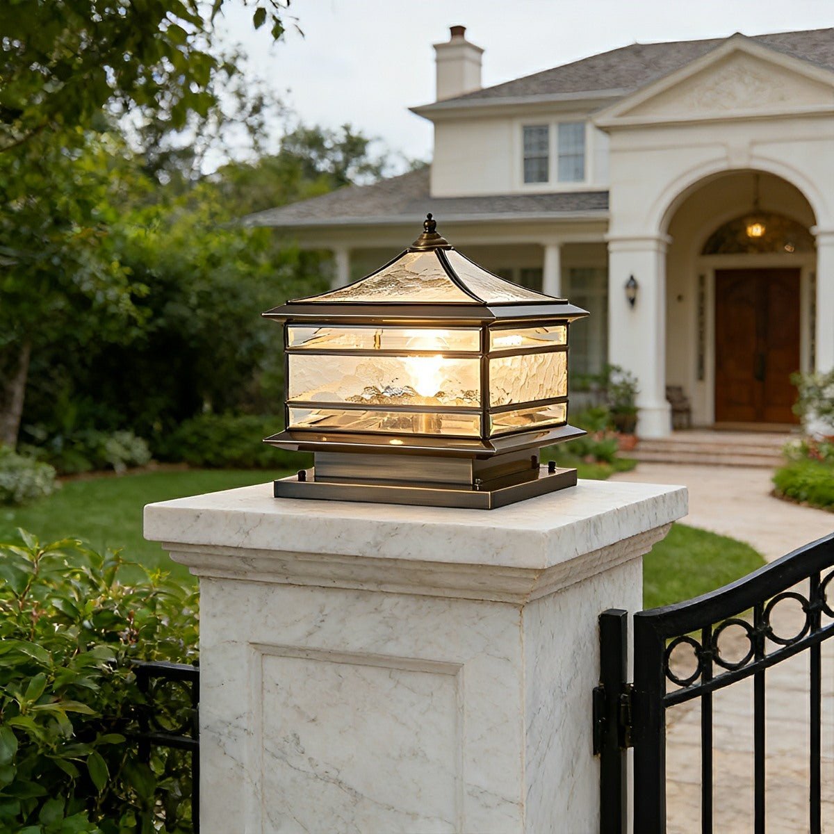 Waterproof Glass Copper Vintage Outdoor Fence Post Lights Pillar Light Column Lamp