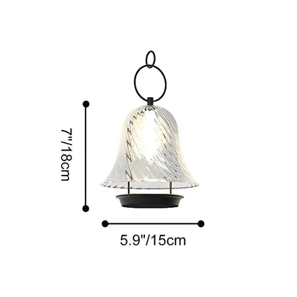 Solar Bell Porch Landscape Light - Clear Glass and Stainless Steel Bell Lamp in 5.91 and 9.57 Inch Widths, Solar or Rechargeable