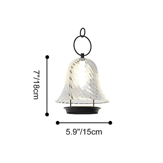 Solar Bell Porch Landscape Light - Clear Glass and Stainless Steel Bell Lamp in 5.91 and 9.57 Inch Widths, Solar or Rechargeable