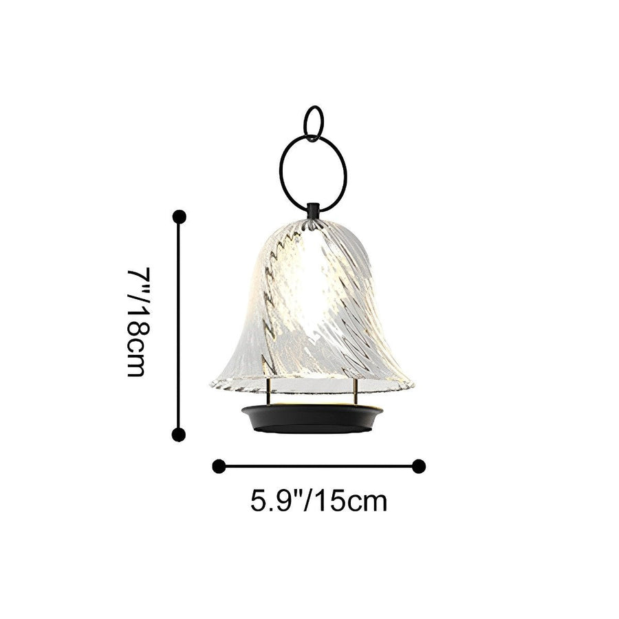 Solar Bell Porch Landscape Light - Clear Glass and Stainless Steel Bell Lamp in 5.91 and 9.57 Inch Widths, Solar or Rechargeable