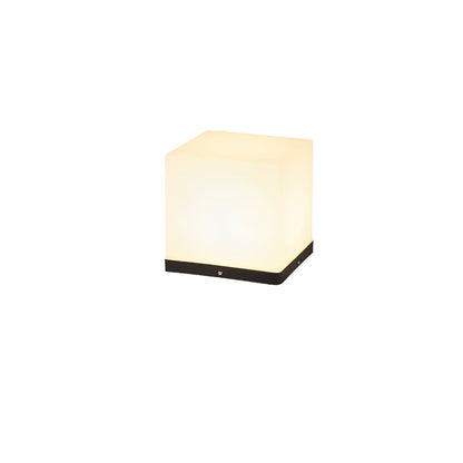 Modern Square Post Light - White Acrylic and Stainless Steel Cube Lamp, Solar or Hardwired, in 7.87 to 15.75 Inch Sizes for Courtyards