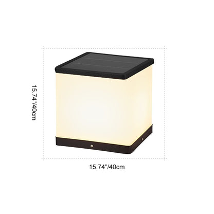 Modern Square Post Light - White Acrylic and Stainless Steel Cube Lamp, Solar or Hardwired, in 7.87 to 15.75 Inch Sizes for Courtyards