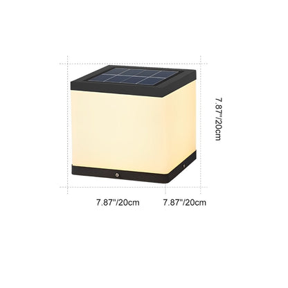 Modern Square Post Light - White Acrylic and Stainless Steel Cube Lamp, Solar or Hardwired, in 7.87 to 15.75 Inch Sizes for Courtyards
