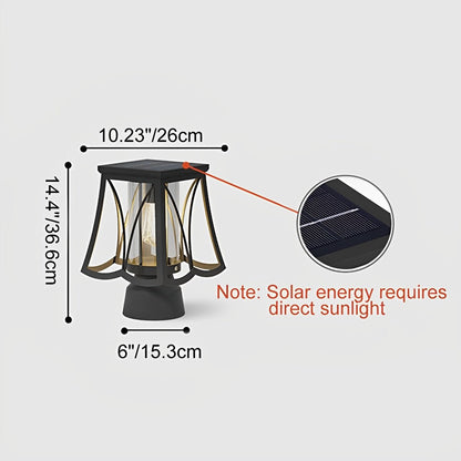 Modern Post Light - Glass and Stainless Steel Pillar Lamp in Black with a Choice of Solar or Hardwired Power for Courtyard and Patio Paths